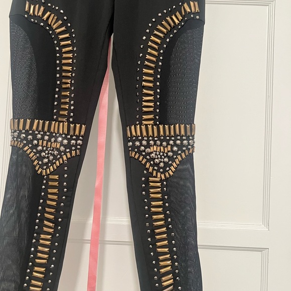Celeb Boutique BLACK MESH & GOLD EMBELLISHED LEGGINGS - Picture 4 of 8